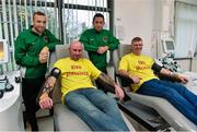 4 November 2015; Cork City players Karl Sheppard, left, and Billy Dennehy with Cork City supporters and platelet donors Mark Hayes, centre, from Ballyphehane and Alan Cummins, right, from Bishopstown. Cork City players visit St. Finbarr’s Hospital Platelet Clinic, Cork, in support of platelet donation. St. Finbarr's Hospital, Douglas Rd, Cork. Picture credit: Matt Browne / SPORTSFILE
