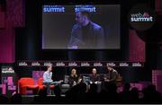4 November 2015; Pictured, from left, Mark Roden, ESPN / FRI / Eurosport, Marie Crowe, UTV Ireland / Sunday Independent, Adrian Russell, the42.ie, and Rob Hennelly, Mayo goalkeeper and Love Media, on the Sport Stage during Day 2 of the 2015 Web Summit in the RDS, Dublin, Ireland. Picture credit: Ray McManus / SPORTSFILE / Web Summit