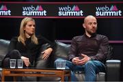4 November 2015; Marie Crowe, left, UTV Ireland / Sunday Independent, and Adrian Russell, the42.ie, on the Sport Stage during Day 2 of the 2015 Web Summit in the RDS, Dublin, Ireland. Picture credit: Ray McManus / SPORTSFILE / Web Summit