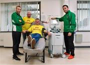 4 November 2015; Cork City's players Billy Dennehy, right, and Karl Sheppard with Cork City supporters and players doners Alan Cummins, centre, from Bishopstown and Mark Hayes, left, from Ballyphehane. Cork City players visit St. Finbarr’s Hospital Platelet Clinic, Cork, in support of platelet donation. St. Finbarr's Hospital, Douglas Rd, Cork. Picture credit: Matt Browne / SPORTSFILE