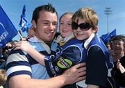 24 May 2009; Leinster's Cian Healy gets a hug from his cousins Rebecca and Edward Brennan VIII during their homecoming after their victory in the Heineken Cup Final. RDS, Ballsbridge, Dublin. Picture credit: Brendan Moran / SPORTSFILE