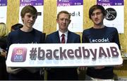 4 November 2015; Founders of Locodot Glenn Brannelly, and Ralph Moran with Colm Cooper, AIB Youth Ambassador during Day 2 of the 2015 Web Summit in the RDS, Dublin, Ireland. Picture credit: Ray McManus / SPORTSFILE / Web Summit