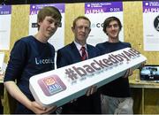 4 November 2015; Founders of Locodot Glenn Brannelly, and Ralph Moran with Colm Cooper, AIB Youth Ambassador during Day 2 of the 2015 Web Summit in the RDS, Dublin, Ireland. Picture credit: Ray McManus / SPORTSFILE / Web Summit Picture credit: Ray McManus / SPORTSFILE