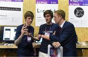 4 November 2015; Founders of Locodot Glenn Brannelly, and Ralph Moran with Colm Cooper, AIB Youth Ambassador during Day 2 of the 2015 Web Summit in the RDS, Dublin, Ireland. Picture credit: Ray McManus / SPORTSFILE / Web Summit Picture credit: Ray McManus / SPORTSFILE