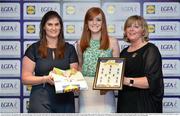 1 June 2016; Deirdre Foley, Donegal, centre, receives her Division 2 Lidl Ladies Team of the League Award from Aoife Clarke, head of communications, Lidl Ireland, left, and Marie Hickey, President of Ladies Gaelic Football, right, at the Lidl Ladies Teams of the League Award Night. The Lidl Teams of the League were presented at Croke Park with 60 players recognised for their performances throughout the 2016 Lidl National Football League Campaign. The 4 teams were selected by opposition managers who selected the best players in their position with the players receiving the most votes being selected in their position. Croke Park, Dublin. Photo by Cody Glenn/Sportsfile