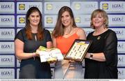 1 June 2016; Ciara Hegarty, Donegal, centre, receives her Division 2 Lidl Ladies Team of the League Award from Aoife Clarke, head of communications, Lidl Ireland, left, and Marie Hickey, President of Ladies Gaelic Football, right, at the Lidl Ladies Teams of the League Award Night. The Lidl Teams of the League were presented at Croke Park with 60 players recognised for their performances throughout the 2016 Lidl National Football League Campaign. The 4 teams were selected by opposition managers who selected the best players in their position with the players receiving the most votes being selected in their position. Croke Park, Dublin. Photo by Cody Glenn/Sportsfile