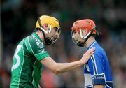 18 July 2009; Laois' Michael McEvoy is consoled by Limerick's Dave Breen. GAA All-Ireland Senior Hurling Championship, Phase 3, Laois v Limerick, Semple Stadium, Thurles, Co. Tipperary. Picture credit: Brian Lawless / SPORTSFILE