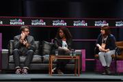 5 November 2015; Karl Martin left, Founder & CTO, Nymi, with Mary Spio, centre, Founder, Next Galaxy Corp, in conversation with Maija Palmer, Social Media Editor, New Platforms & Innovation, Financial Times, on the Healthtech Stage during Day 3 of the 2015 Web Summit in the RDS, Dublin, Ireland. Picture credit: Brendan Moran / SPORTSFILE / Web Summit