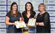 1 June 2016; Laura Brennan, Westmeath, centre, receives her Division 2 Lidl Ladies Team of the League Award from Aoife Clarke, head of communications, Lidl Ireland, left, and Marie Hickey, President of Ladies Gaelic Football, right, at the Lidl Ladies Teams of the League Award Night. The Lidl Teams of the League were presented at Croke Park with 60 players recognised for their performances throughout the 2016 Lidl National Football League Campaign. The 4 teams were selected by opposition managers who selected the best players in their position with the players receiving the most votes being selected in their position. Croke Park, Dublin. Photo by Cody Glenn/Sportsfile