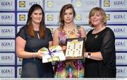 1 June 2016; Ann Daly, Offaly, centre, accepting on behalf of her sister Mairead Daly, receives her Division 3 Lidl Ladies Team of the League Award from Aoife Clarke, head of communications, Lidl Ireland, left, and Marie Hickey, President of Ladies Gaelic Football, right, at the Lidl Ladies Teams of the League Award Night. The Lidl Teams of the League were presented at Croke Park with 60 players recognised for their performances throughout the 2016 Lidl National Football League Campaign. The 4 teams were selected by opposition managers who selected the best players in their position with the players receiving the most votes being selected in their position. Croke Park, Dublin. Photo by Cody Glenn/Sportsfile