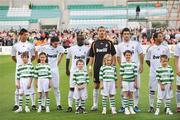 20 July 2009; Members of the Real Madrid team, from left, Cristiano Ronaldo, Fernando Gago, Lassana Diarra, Jerzy Dudek, Gonzalo Higuain, and Marcelo Vieira, with matchday mascots before the game. Soccer Friendly, Shamrock Rovers v Real Madrid, Tallaght Stadium, Dublin. Picture credit: David Maher / SPORTSFILE