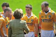 19 July 2009; Antrim captain Paddy Cunningham, left, introduces President Mary McAleese to team-mates Tony Scullion and Aodhan Gallagher, right. GAA Football Ulster Senior Championship Final, Tyrone v Antrim, St Tighearnach's Park, Clones, Co. Monaghan. Picture credit: Brian Lawless / SPORTSFILE