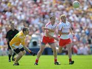 19 July 2009; Stephen O'Neill and Owen Mulligan, right, Tyrone, in action against Colin Brady, Antrim. GAA Football Ulster Senior Championship Final, Tyrone v Antrim, St Tighearnach's Park, Clones, Co. Monaghan. Picture credit: Brian Lawless / SPORTSFILE