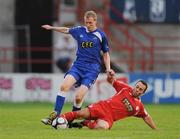 21 July 2009; Marc Laird, Millwall, in action against Ray Scully, Shelbourne. Soccer Friendly, Shelbourne v Millwall, Tolka Park, Drumcondra, Dublin. Picture credit: Brian Lawless / SPORTSFILE