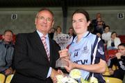 19 July 2009; Sinead Ahern, Dublin, is presented with the player of the match award by Sean Mac Maolain, President of the Leinster Council. TG4 Ladies Football Leinster Senior Championship Final, Dublin v Kildare, Dr. Cullen Park, Carlow. Picture credit: Pat Murphy / SPORTSFILE