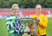 20 July 2009; St. Francis LFC captain Korrine Kelly, left, with St. Catherine's LFC captain Suzanne Heaps during a photocall ahead of the FAI Umbro Women's Senior Cup Final. Richmond Park, Dublin. Picture credit: David Maher / SPORTSFILE
