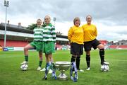 20 July 2009; St. Catherine's LFC players Suzanne Heaps, far right, and Sue McAuley, second from left, with St. Francis LFC players Korrine Kelly, captain, far left, and Rebecca Dowling during a photocall ahead of the FAI Umbro Women's Senior Cup Final. Richmond Park, Dublin. Picture credit: David Maher / SPORTSFILE