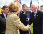 19 July 2009; President Mary McAleese and Ulster GAA President Tom Daly meet Mick Higgins before the GAA Football Ulster Senior Championship Final, Tyrone v Antrim, St Tighearnach's Park, Clones, Co. Monaghan. Picture credit: Oliver McVeigh / SPORTSFILE