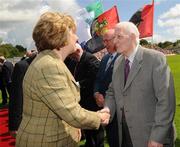 19 July 2009; President Mary McAleese and Ulster GAA President Tom Daly meet Tommy Hall before the GAA Football Ulster Senior Championship Final, Tyrone v Antrim, St Tighearnach's Park, Clones, Co. Monaghan. Picture credit: Oliver McVeigh / SPORTSFILE