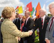 19 July 2009; President Mary McAleese and Ulster GAA President Tom Daly meet Sean O'Neill before the GAA Football Ulster Senior Championship Final, Tyrone v Antrim, St Tighearnach's Park, Clones, Co. Monaghan. Picture credit: Oliver McVeigh / SPORTSFILE