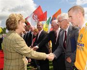 19 July 2009; President Mary McAleese and Ulster GAA President Tom Daly meet Jim McKeever before the GAA Football Ulster Senior Championship Final, Tyrone v Antrim, St Tighearnach's Park, Clones, Co. Monaghan. Picture credit: Oliver McVeigh / SPORTSFILE