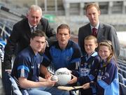 24 July 2009; Donncha O Maoilmhichil, age 10, and  Sadhbh Ni Mhaoilmhichil, age 11, both from Crumlin, Dublin,  Dublin stars Paddy Andrews and Conal Keaney with Uachtarán Chumann Lúthchleas Gael Criostóir Ó Cuana who unveiled the Association's Codes of Best Practice in Youth and Sport Behaviour in the company of the Minister for Children and Youth Affairs Barry Andrews T.D. in Croke Park, Dublin. Picture credit: Ray McManus / SPORTSFILE