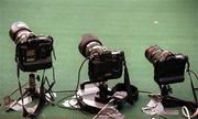 23 September 2000; A general view of remote cameras set up for the 100m final at Stadium Australia, Sydney Olympic Park in Homebush Bay, Sydney, Australia. Photo by Brendan Moran/Sportsfile