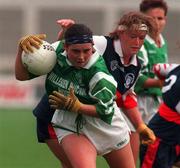 25 September 1998; Sharon Lynch of London in action against Lisa Morrissey of North America Board, during the Ladies Final of the Irish Holidays International Football Festival at Parnell Park in Dublin. Photo by David Maher/Sportsfile