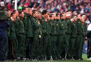 19 November 2000; The South Africa team stand for the national anthem ahead of the International rugby friendly match between Ireland and South Africa at Lansdowne Road in Dublin. Photo by Aoife Rice/Sportsfile