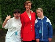 19 June 1998; In attendance at the Telecom Eireann Special Olympics Ireland National Games Sponsorship Announcement at UCD in Dublin are, Special Olympics Athletes, Elizibeth Deering, left, from Wicklow and Sorcha Hickey from Kildare, alongside Aine Burke, Sponsorship Manager of Telecom Eireann. Photo by Sportsfile