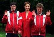 19 June 1998; In attendance at the Telecom Eireann Special Olympics Ireland National Games Sponsorship Announcement at UCD in Dublin are, Special Olympics Athletes Ann Lehane, left, and Noel Murphy, right, both from Cork, alongside Aine Burke, Sponsorship Manager of Telecom Eireann. Photo by Sportsfile