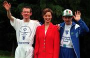 19 June 1998; In attendance at the Telecom Eireann Special Olympics Ireland National Gamnes Sponsorship Announcement at UCD in Dublin are, Special Olympics Ireland Athletes, John Blackburn, left, and Stephen Murphy, both from Wexford, alongside Aine Burke, Sponsorship Manager of Telecom Eireann. Photo by Sportsfile
