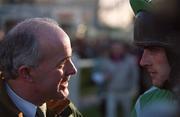 27 December 2000; Trainer Ted Walsh, left, in conversation with his son and jockey Ruby Walsh during Day 2 of the Leopardstown Christmas Festival at Leopardstown Racecourse in Dublin. Photo by Matt Browne/Sportsfile