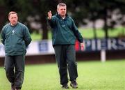 15 March 2000; Ireland head coach Warren Gatland, centre, and assistant coach Eddie O'Sullivan during Ireland Rugby squad training at Greystones Rugby Club in Wicklow. Photo by Damien Eagers/Sportsfile