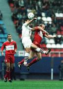 27 August 1998. Dave Hill of Cork City in action against Viktor Leonenko of CSKA Kyiv during the UEFA Cup Winners' Cup Qualifying Round 2nd Leg match between CSKA Kyiv and Cork City at Dynamo Stadium in Kiev, Ukraine. Photo by Matt Browne/Sportsfile