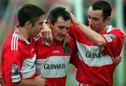 25 October 1998; John Caulfield of Cork City, centre, celebrates with team-mates Gerald Dobbs, left, and Ollie Cahill, after scoring his sides only goal during the Harp Lager League Cup Semi - Final match between Cork City and St Patrick's Athletic at Turners Cross in Cork. Photo by David Maher/Sportsfile