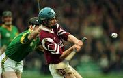 6 December 1998; Lorcan Hassett of St. Josephs Doora Barefield, in action against Padraig Hackett of Toomevara during the AIB Munster Senior Club Hurling Championship Final match between St. Joseph's Doora Barefield and Toomevara at the Gaelic Grounds in Limerick. Photo by Sportsfile