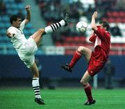 27 August 1998;  Patsy Freyne of Cork City in action against Vitali Daraselia of CSKA Kyiv during the UEFA Cup Winners' Cup Qualifying Round 2nd Leg match between CSKA Kyiv and Cork City at Dynamo Stadium in Kiev, Ukraine. Photo by Matt Browne/Sportsfile