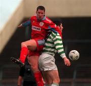 26 March 2000; Brendan O'Connor of Halway United in action against Graham Lawlor of Shamrock Rovers during the Eircom League Premier Division match between Shamrock Rovers and Galway United at Morton Stadium in Dublin. Photo by David Maher/Sportsfile