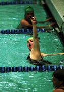 30 June 1999; Brid Lynch from Dublin shows her delight at winning the Gold medal in the 100 meters Freestyle during the 1999 Special Olympics World Summer Games in Raleigh, North Carolina, USA. Photo by Ray McManus/Sportsfile