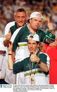 27 June 1999; Soccer coach, John Hennessy with team members Tommy Heffernan, centre and David O'Sullivan, from Limerick pictured during the Opening Ceremony. 1999 Special Olympics World Summer Games in Raleigh, North Carolina, USA. Picture credit; Ray McManus/SPORTSFILE