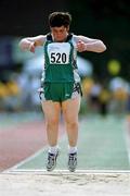 29 June 1999 Kathleen Lemon of Special Olympics Ireland, from  Navan, Meath competing in the &quot;standing long jump&quot; at the 1999 Special Olympics World Summer Games in Raleigh, North Carolina, USA. Photo by Ray McManus/Sportsfile