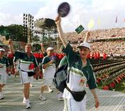 26 June 1999; Padraig O'Lone, from Roscrea,  a member of the Soccer team, pictured during the Opening Ceremony of the 1999 Special Olympics World Summer Games in Raleigh, North Carolina, USA. Photo by Ray McManus/Sportsfile