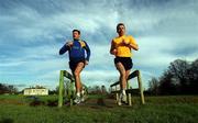 10 January 2000; Athletes Seamus Power, right, and Peter Matthews at the launch of the IAAF World Cross Country Championships which will be held at Leopardstown Racecourse in Dublin.  Photo By Brendan Moran/Sportsfile