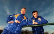 10 January 2000; Athletes Seamus Power, left, and Peter Matthews at the launch of the IAAF World Cross Country Championships which will be held at Leopardstown Racecourse in Dublin.  Photo By Brendan Moran/Sportsfile