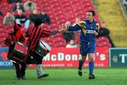 14 January 2001; Niall Byrne of Longford Town celebrates with fans after scoring his sides winning goal during the Eircom League Cup Second Round Replay match between Cork City and Longford Town at Turners Cross in Cork. Photo by David Maher/Sportsfile