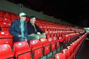 3 December 2000; Shelbourne supporters Paul, left, and John Kirwan in Tolka Park after the Eircom League Premier Division match between Shelbourne and Derry City was postponed due to frost, at Tolka Park in Dublin. Photo by Damien Eagers/Sportsfile