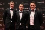 6 November 2015; Kilkenny hurlers, from left, Joey Holden, Ger Aylward and Paul Murphy arrive at the GAA GPA All-Star Awards 2015 Sponsored by Opel. Convention Centre, Dublin. Photo by Sportsfile