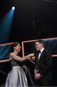 6 November 2015; Kilkenny hurler TJ Reid is interviewed by MC Joanne Cantwell at the GAA GPA All-Star Awards 2015 Sponsored by Opel. Convention Centre, Dublin. Picture credit: Brendan Moran / SPORTSFILE