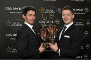 6 November 2015; Mattie Donnelly, Tyrone, left, and Conor McManus, Monaghan, with their GAA GPA All-Star Awards at the GAA GPA All-Star Awards 2015 Sponsored by Opel. Convention Centre, Dublin. Photo by Sportsfile